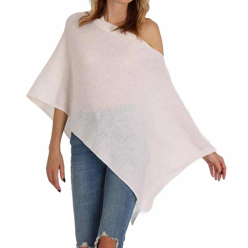 NEW MINNIE ROSE cashmere ruana shawl top in white